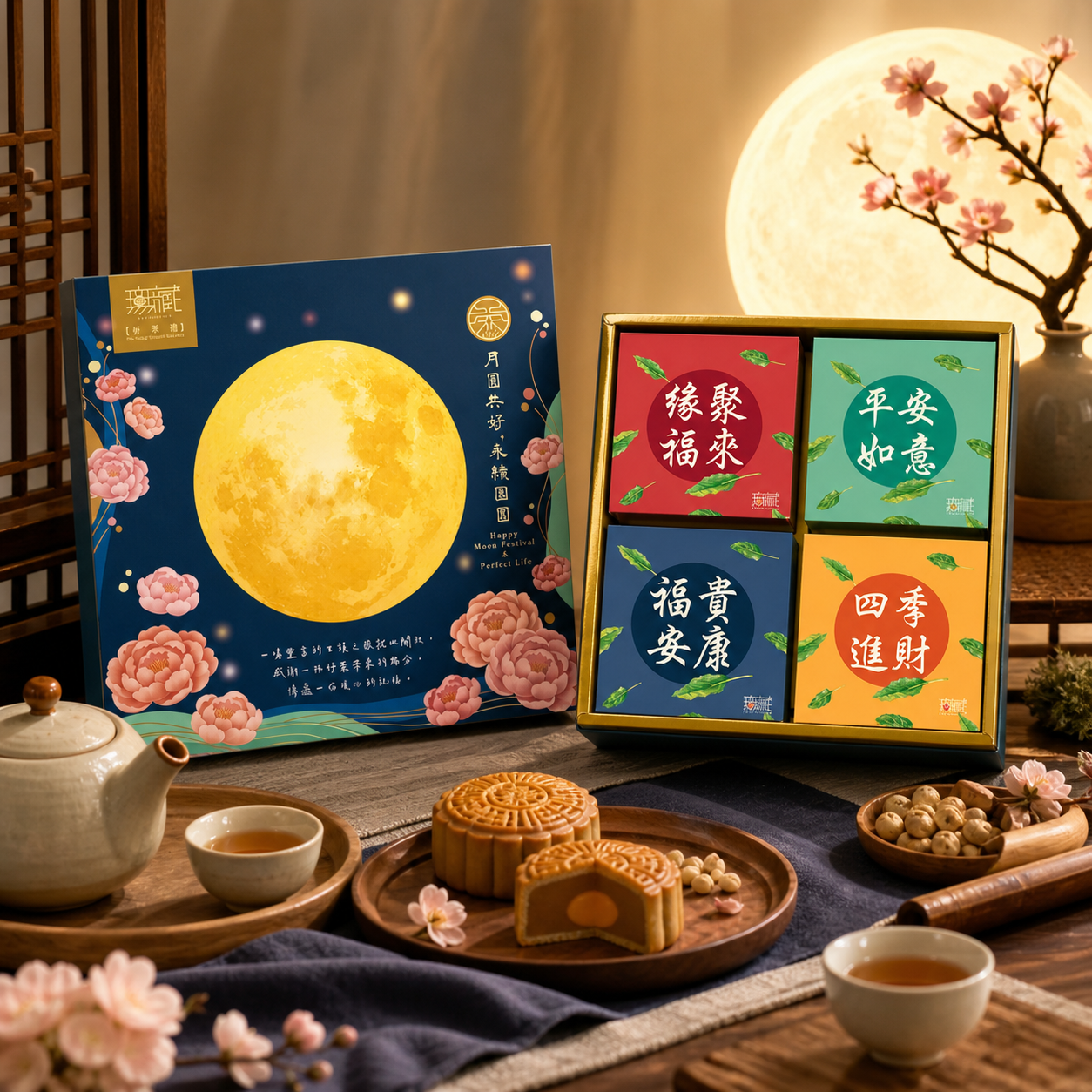 D5【無藏】中秋公益禮盒—團圓四季綜合茶食禮盒組【文字祝福 精美方盒】✿90F019
